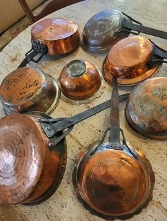 Vintage Lot Of Eight Copper And Tin Pans And Bowls