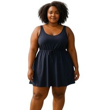 Swim Dress Plus Sz 18 Modest Black Swimsuit Flared Skirt Tummy Control JINXUEER