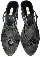 PRADA 1998 slide beadded canvas floral Beaded wedge mirror heel 37
