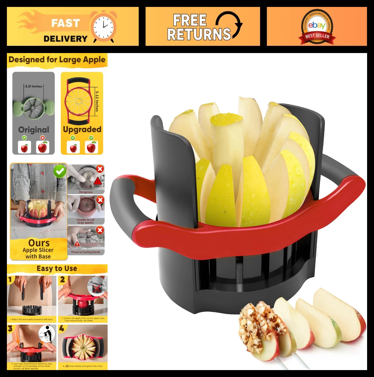 Heavy-Duty Apple Slicer & Corer - 12 Thin Slices, Stainless Steel, Dishwasher Sa
Opens in a new wind