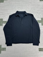 Frank And Eileen Patrick Popover Henley Top Women Small Black Cotton Raw Cut Hem