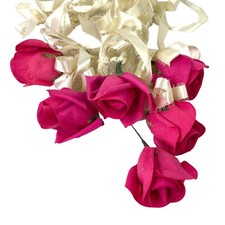 Pink Rosebuds Vintage Fabric Millinery Flower Lot with Ivory Satin Ribbon