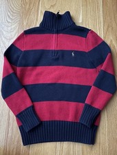 RALPH LAUREN POLO Boy's Red Black Sweater Size 8 Small 1/4 Zip Cotton