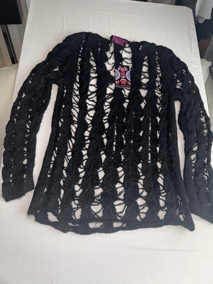 Suéter de malha Custo Blacelona mistura alpaca preto gola V TAMANHO GRANDE novo - Imagem 2 de 4