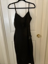NWT Women  s Lulus BLACK Satin Maxi Dress Size Medium Spaghetti Straps V Neck