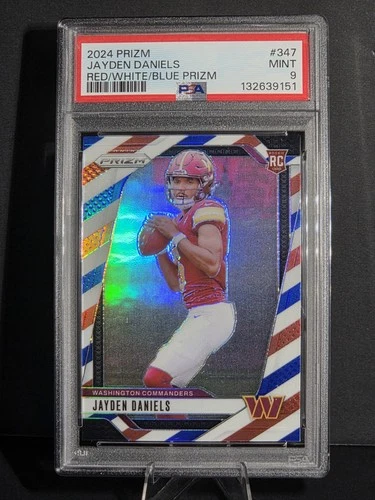2024 Panini Prizm Rookies Jayden Daniels #347 Red White Blue Prizm (RC) PSA 9