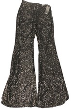NWT Nasty Gal Sequin Flared Bell Trousers Party Pants Women’s BLACK Large Lined