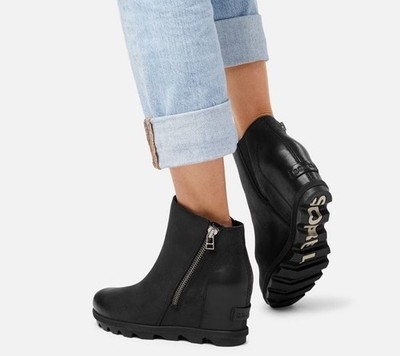 SOREL JOAN OF ARCTIC WEDGE II ZIP WP NL5362-010 Boots Black Size 10 /41 NEW