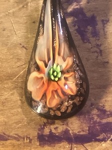 Artisan Handmade Murano Style Lampwork  Art Glass 2.5" Floral Pendant Charm