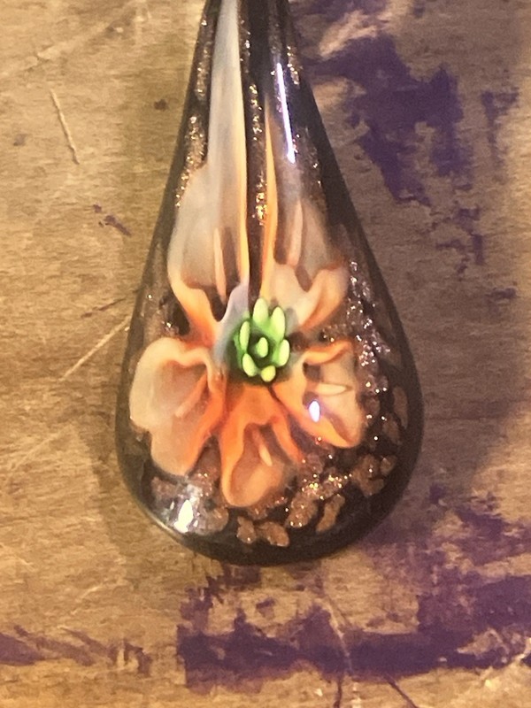 Artisan Handmade Murano Style Lampwork  Art Glass 2.5" Floral Pendant Charm