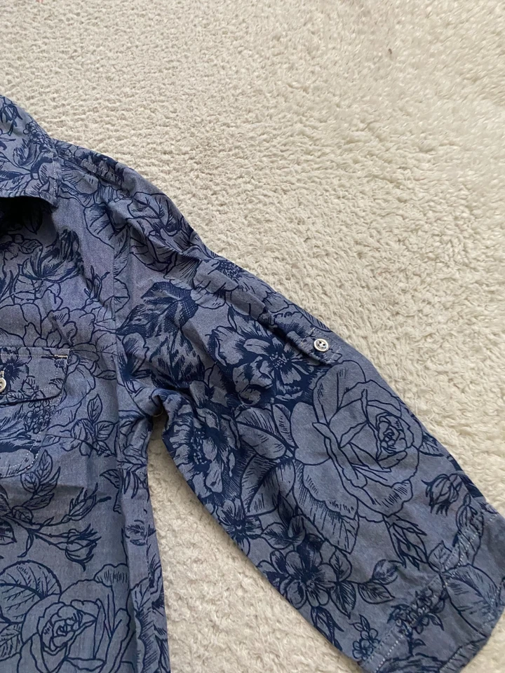 Karen Scott Women Floral 3/4 Roll Tab Sleeve Button-Up Shirt Blue Size M - Image 3 of 4