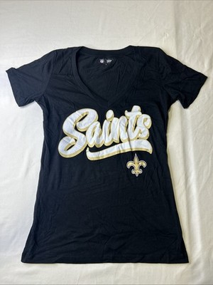 NFL Apparel New Orleans Saints Black V Neck See Through Shirt Womens Small E3
