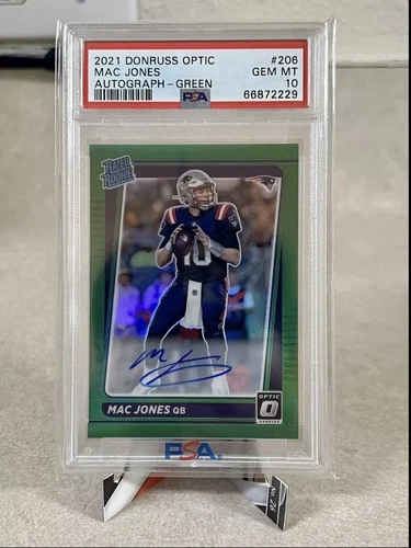 2021 PANINI DONRUSS OPTIC MAC JONES GREEN EMERALD RATED ROOKIE AUTO /5 PSA 10