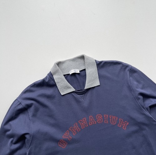 Brunello Cucinelli, Brunello Cucinelli Gymnasium Cotton Polo Long Sleeve Vintage Blue Men’s Size M-L