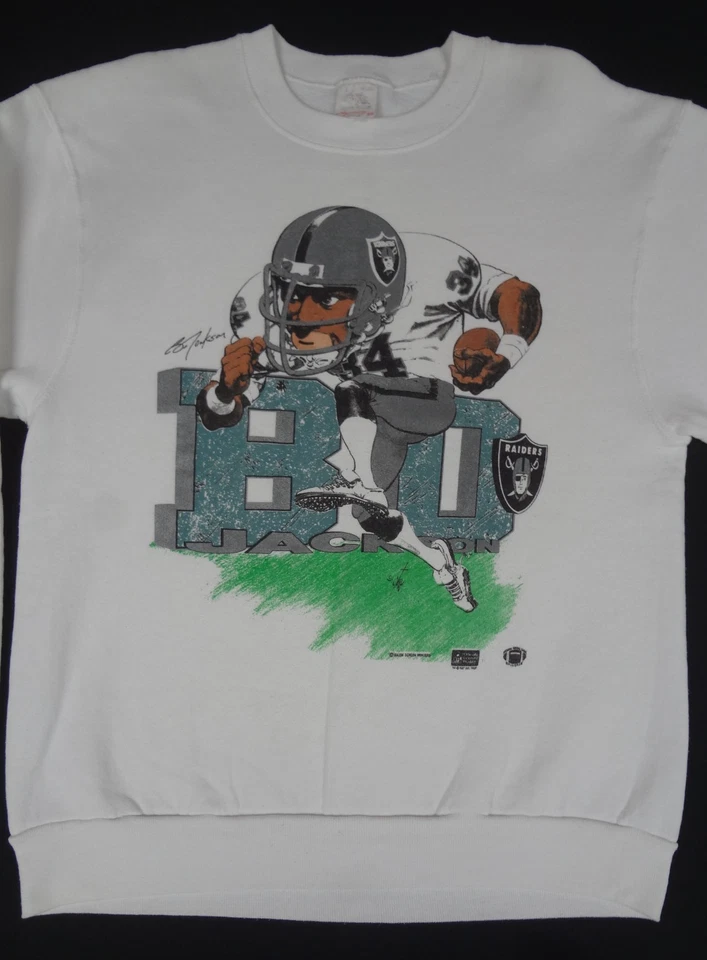 SUDADERA BLANCA DE FÚTBOL AMERICANO VINTAGE 1987 NFL BO JACKSON RAIDERS GRANDE PARA MUJER K905 Foto 4 de 4