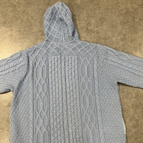 Aran Crafts Sweater Merino Wool Cable Knit Full Zip Hooded Lt Blue Women's 2XL - Picture 18 of 22