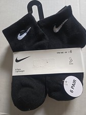 NIKE Boys Socks Ankle Lightweight School Kids 6 Pair Shoe Size 10C-3Y Black