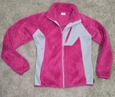 EUC Columbia cute Hot Pink w Grey Full Zip warm Fleece Jacket Large 