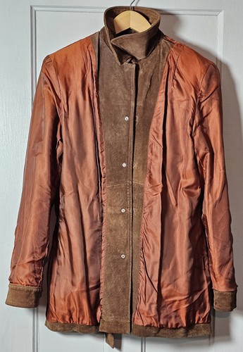 VTG Y2K Ann Taylor Loft Suede Jacket Size M Carmel Brown Pockets Belt Coastal - Picture 21 of 24