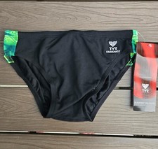 TYR Durafast Boy's Men's Admiral Splice black/green Swim Racer Brief Size 28 New