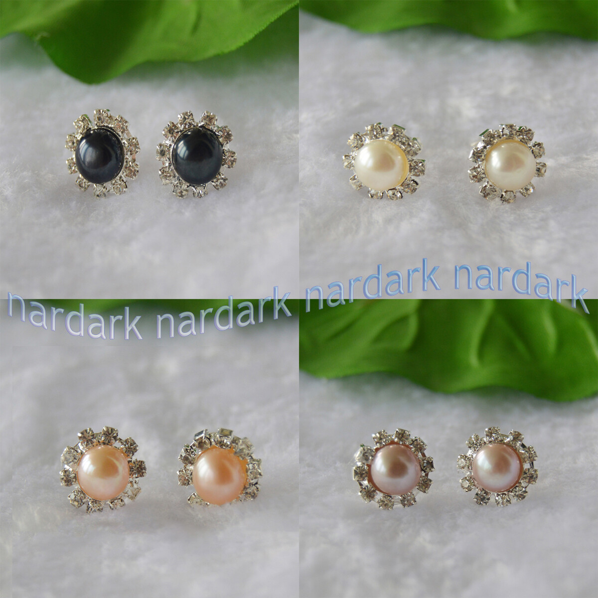 4 Pairs 4 Colors 89mm Real Natural Pearl & Crystal Rhinestone Stud