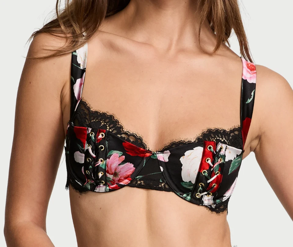 $159 维多利亚的秘密 ATELIER 缎面花边装饰 34B 花卉阳台文胸丝绸 — 第 3/4 张图片
