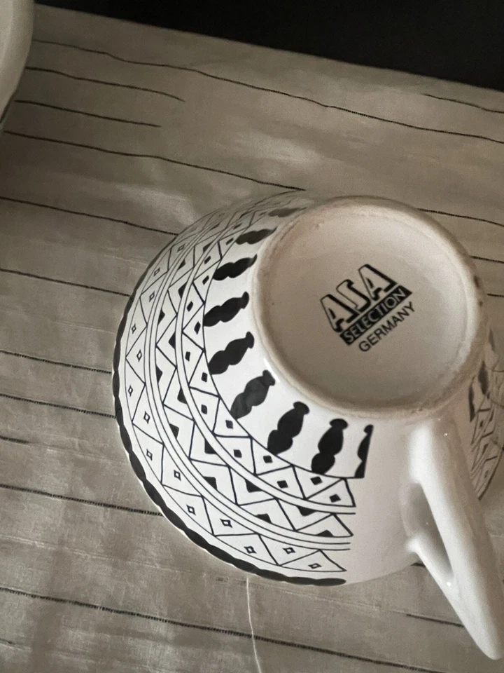 (2) Tazas de té de café de boca ancha geométricas blancas y negras ASA Selection Alemania Foto 3 de 3