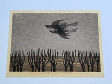 Fumio Fujita Woodblock Print Japanese Modernism 1960’s Rare Bird Landscape