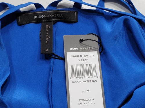 Bcbgmaxazria Kasia Blue 100% Silk Strappy Asymmetrical Top Size M - Picture 7 of 7