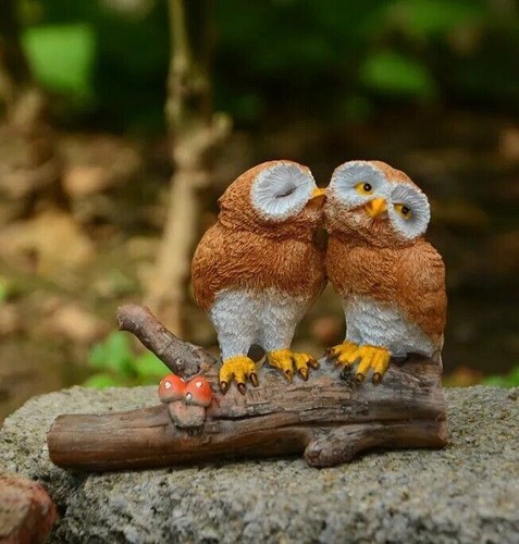 Owl Couple Bird Statue Fairy Sculpture Tabletop Figurine Home Decor Gifts - Picture 4 of 5