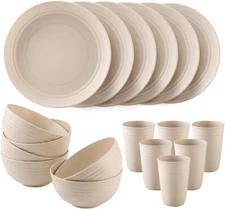 18pcs Wheat Straw Dinnerware Sets Unbreakable Lightweight Dishes Plates Cereal