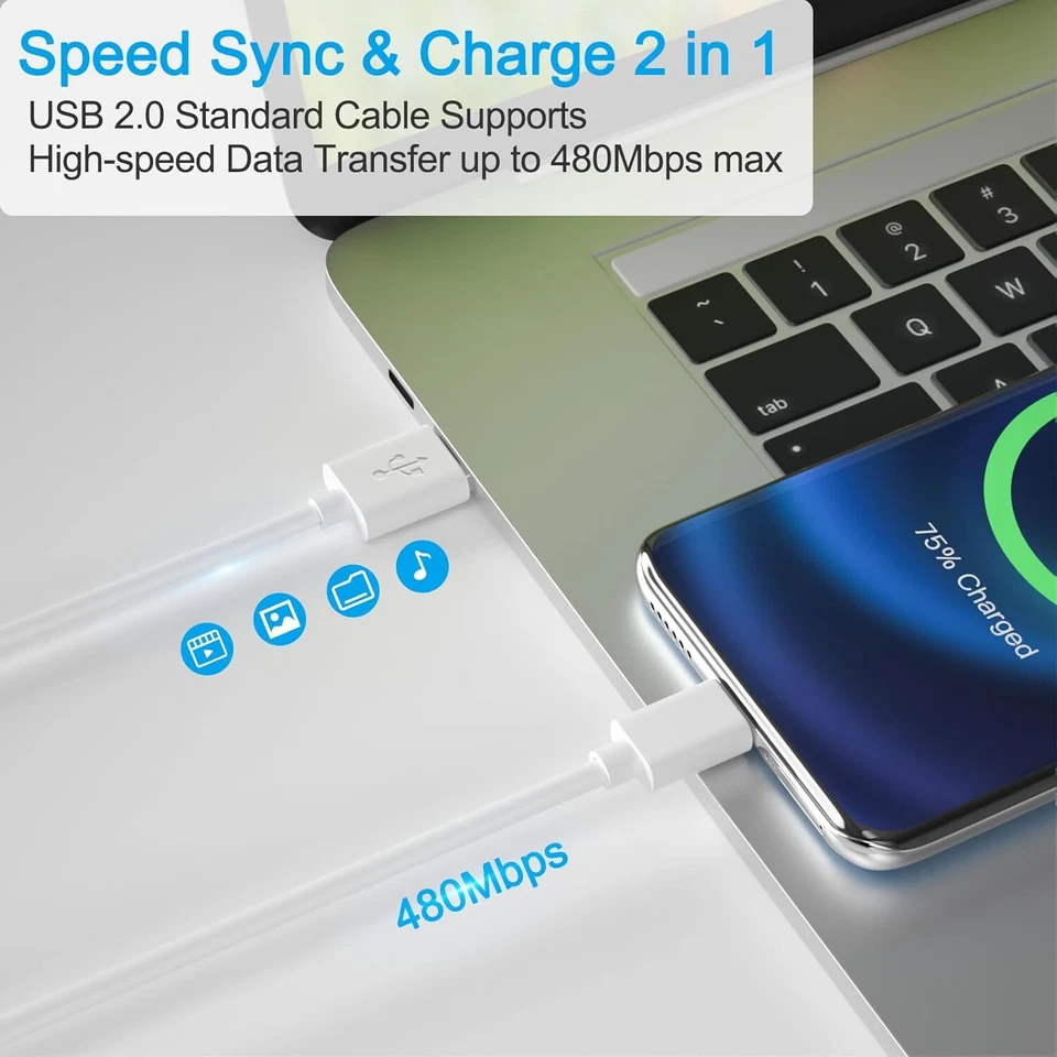 3/6ft Micro USB Fast Charging Cable Cord For Samsung Android Phone Charger LOT - Image 4 of 4