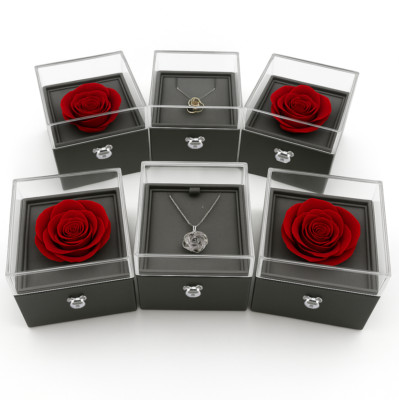 Amore Box - Red Rose Jewelry Gift Box with Teddy Bear Button - 6 Pack Bundle