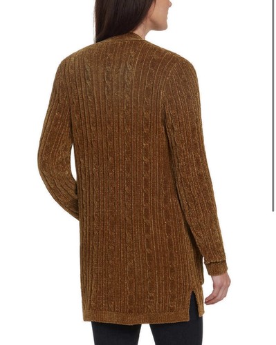 Cárdigan largo para mujer Matty M suéter de chenilla con bolsillos talla XXL marrón tostado -NUEVO CON ETIQUETAS - Imagen 3 de 6