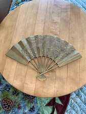 Brass Fan Phoenix / Dragon Oriental Wall Hanging or Tabletop Decor 11.5x7 VTG