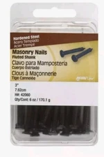 Hillman MASONRY NAILS 3" Hardened Steel Fluted Shank Flat Head Easy 42060 NEW!!