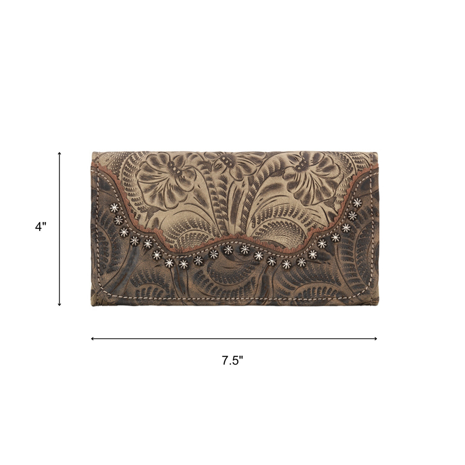 American West Womens Saddle Ridge Sand Leather Trifold Wallet OS