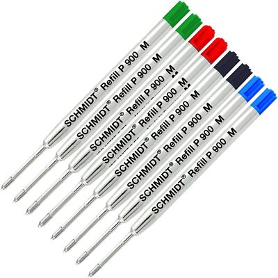 Schmidt P900 Black,Blue,Green,Red Parker Style Ballpoint Refill, Tip 0.7mm- 8 PK