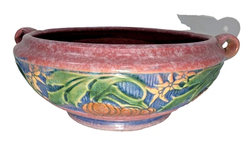 Roseville Pink Baneda Bowl Pottery Vintage Arts & Crafts 232-6 Ohio Pottery FS