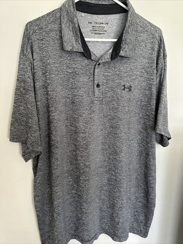 Under Armour Mens Polo Shirt 2XL XXL Golf Football Playoff Polo Gray Button Up