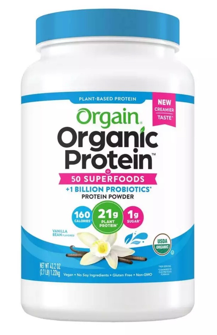 Orgain Organic Protein and Superfoods Plant Based Protein Powder,Vanilla,2.7 lbs