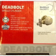 SHIELD SECURITY, 913844  Single Cylinder Deadbolt, Satin Nickel Finish, 74969413