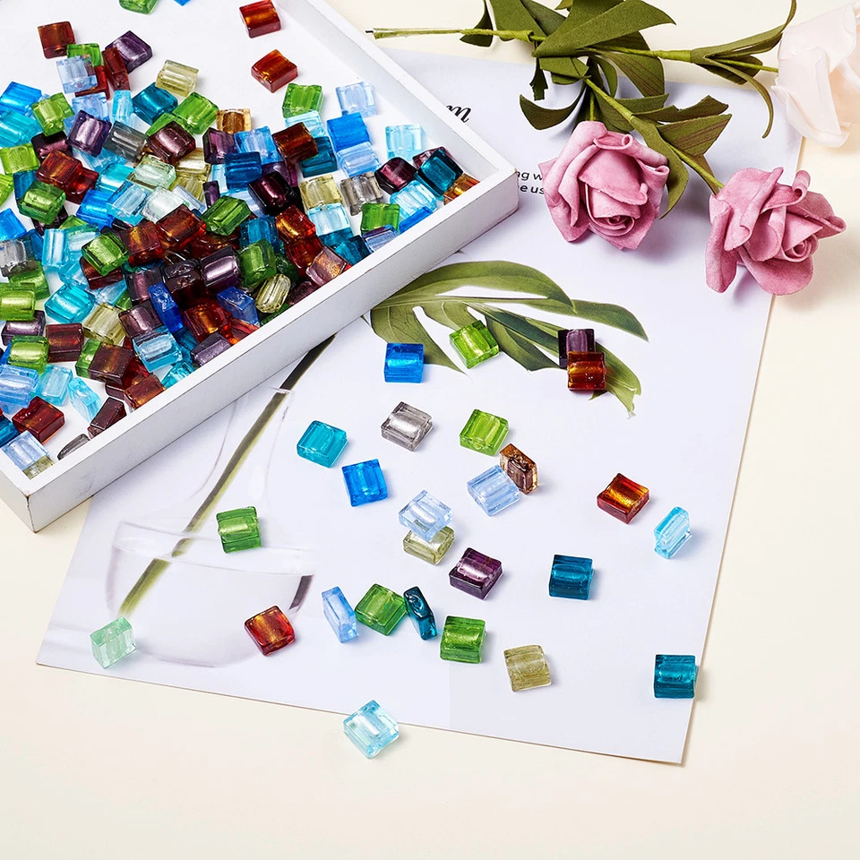 200pcs Colorful Handmade Lampwork Glass Beads Smooth Square Loose Spacer 12x12mm - Image 4 of 4