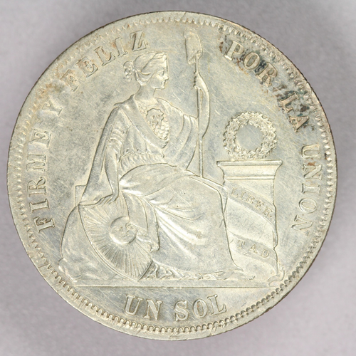 1871 YJ Peru 1 Sol Silver Coin-AU