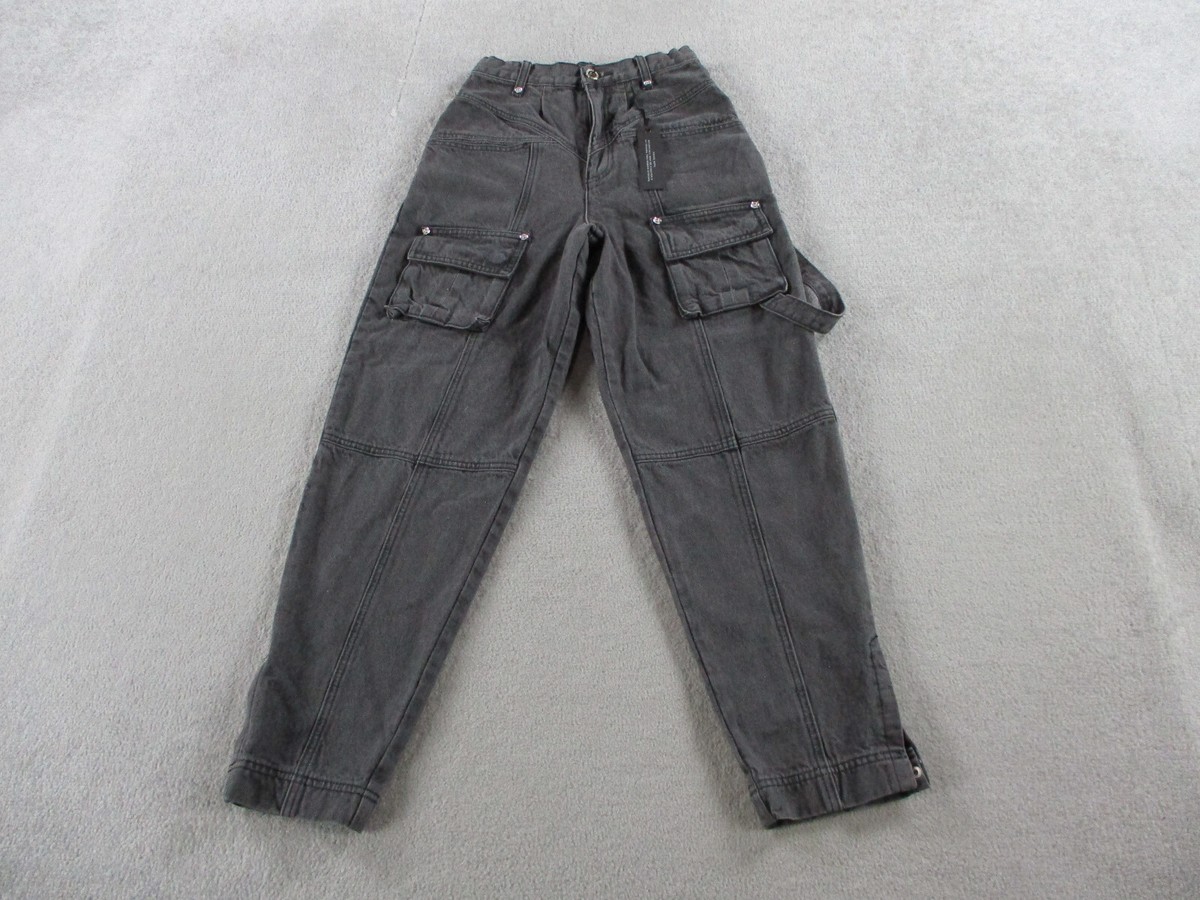 Maniere De Voir Jeans Womens Black Denim Strap Cargo High Waisted Cotton  Pants