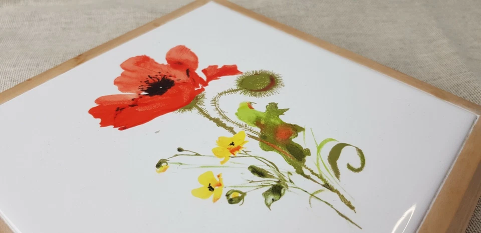 Hand Painted Poppy Tile Hot Pot Trivet, Handmade Hot Plate - Image 2 of 4