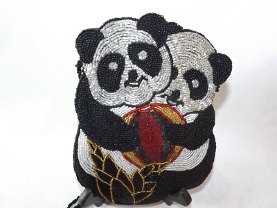 Vintage Beaded Double Panda Shoulder Crossbody Purse    FREE SHIP PRICE REDUCED!