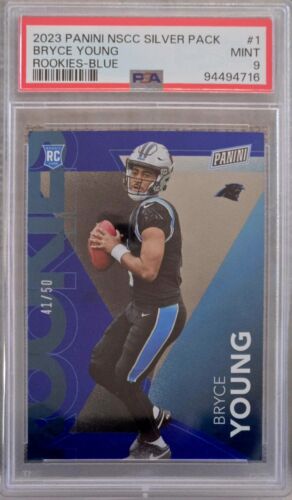 Panini NSCC 2023 Silver Pack Bryce Young Rookie Card RC Bleu /50, PSA 9 COMME NEUF