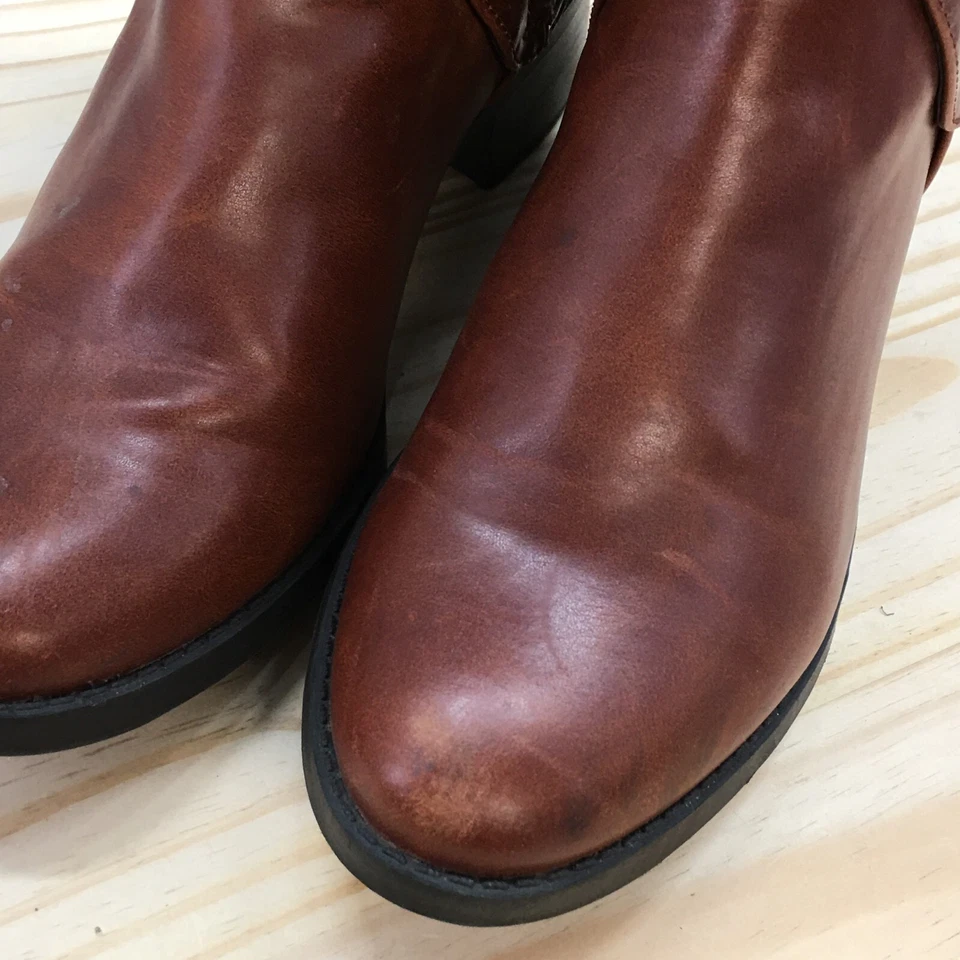 Merona Boots Womens 8 Bonnie Cognac Riding Brown Faux Leather Side Zip Block - Image 4 of 4