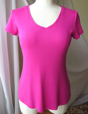 PINK T-SHIRT SHORT SLEEVE V-NECK 100% COTTON PULLOVER SOFT TOP SMALL